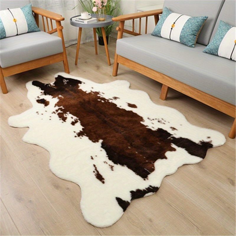 dropship 1pc Durable Faux Cowhide Rug - Washable, Low-Pile, Perfect for Bedroom and Living Room Decor - Western Style Animal Print Carpet for Home and Room Decor