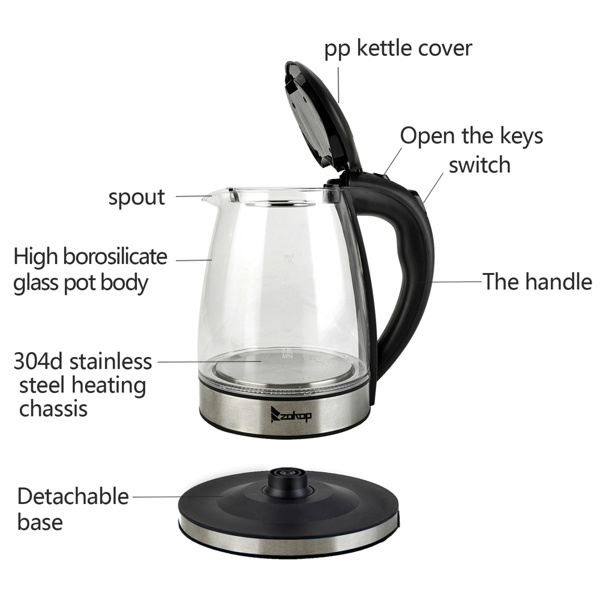 dropship HD-1861-A 110V 1200W 1.8L Electric Glass Kettle US Plug