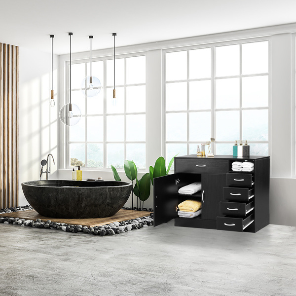 dropship FCH MDF With Triamine Double Doors And Five Drawers Bathroom Cabinet Black