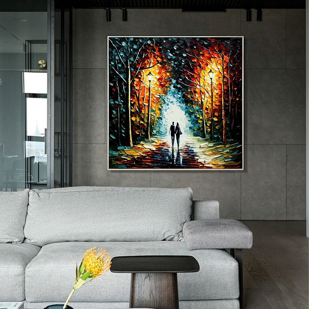 dropship Hand Painted Oil Painting Original Romantic Cityscape Oil Painting On Canvas Large Wall Art Abstract Colorful Forest Painting Custom Tree Painting Bedroom Home Decor