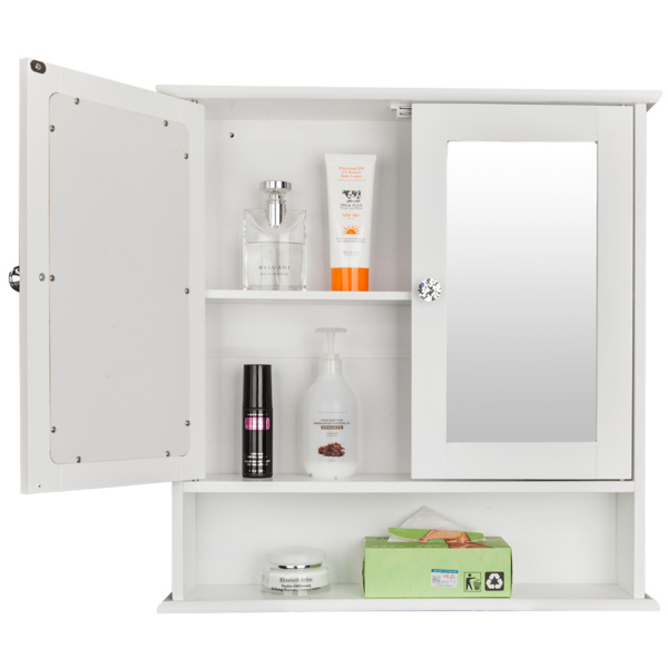 dropship Double Door Mirror Indoor Bathroom Wall Mounted Cabinet Shelf White