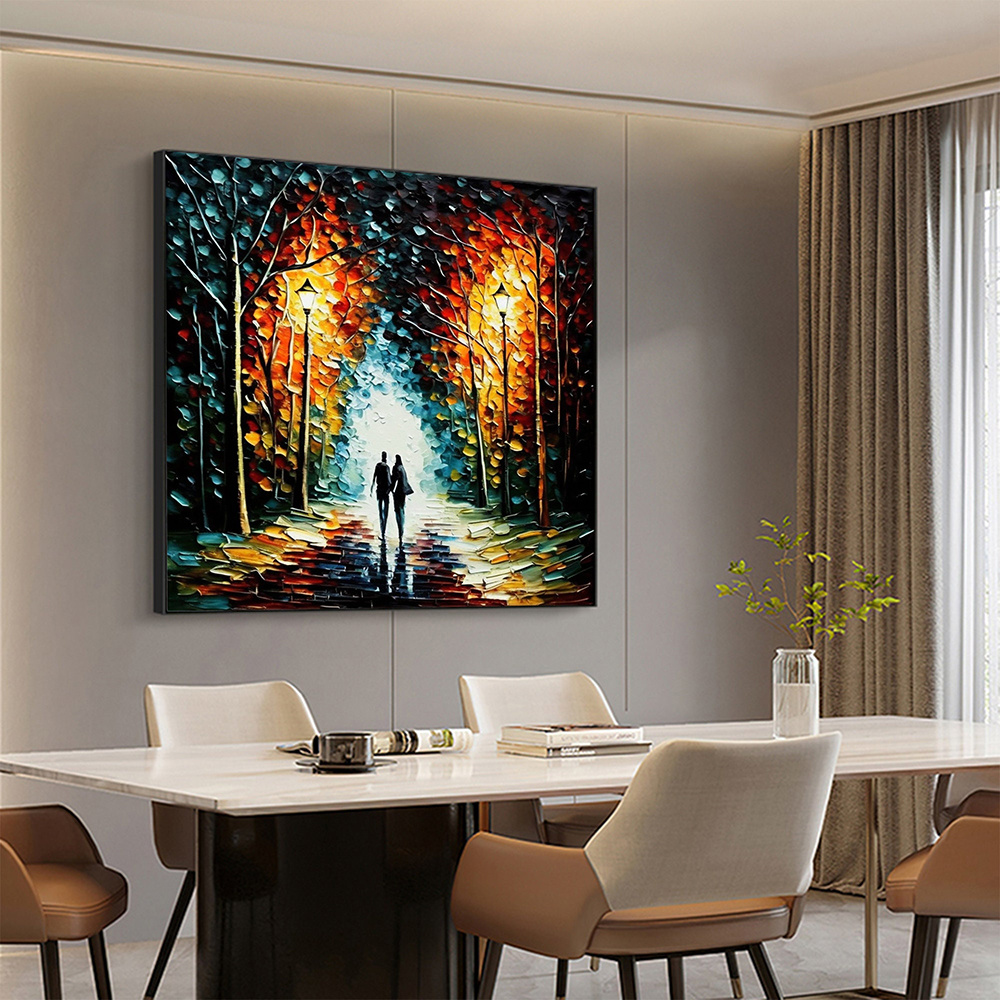 dropship Hand Painted Oil Painting Original Romantic Cityscape Oil Painting On Canvas Large Wall Art Abstract Colorful Forest Painting Custom Tree Painting Bedroom Home Decor