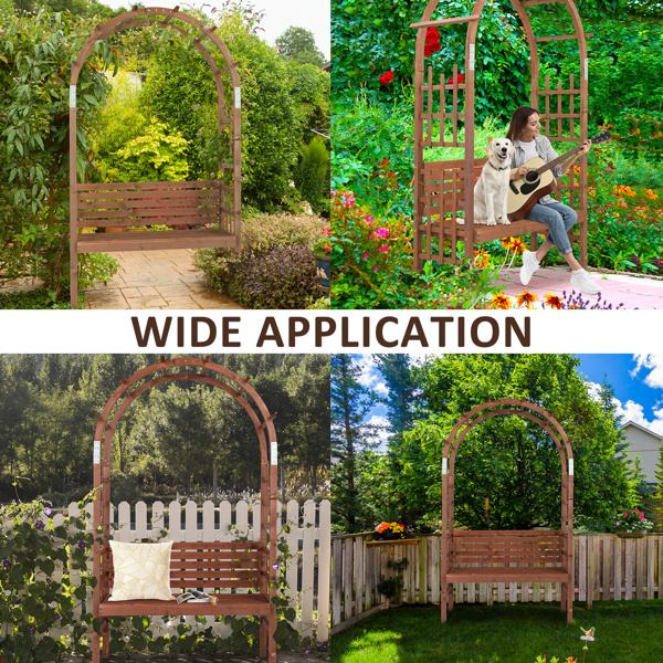 dropship 6.8FT Wooden Arch with Bench for 2 People, Garden Arbor Trellis for Climbing Plant, Outdoor Garden Lawn Backyard Patio Decor, Dark Brown