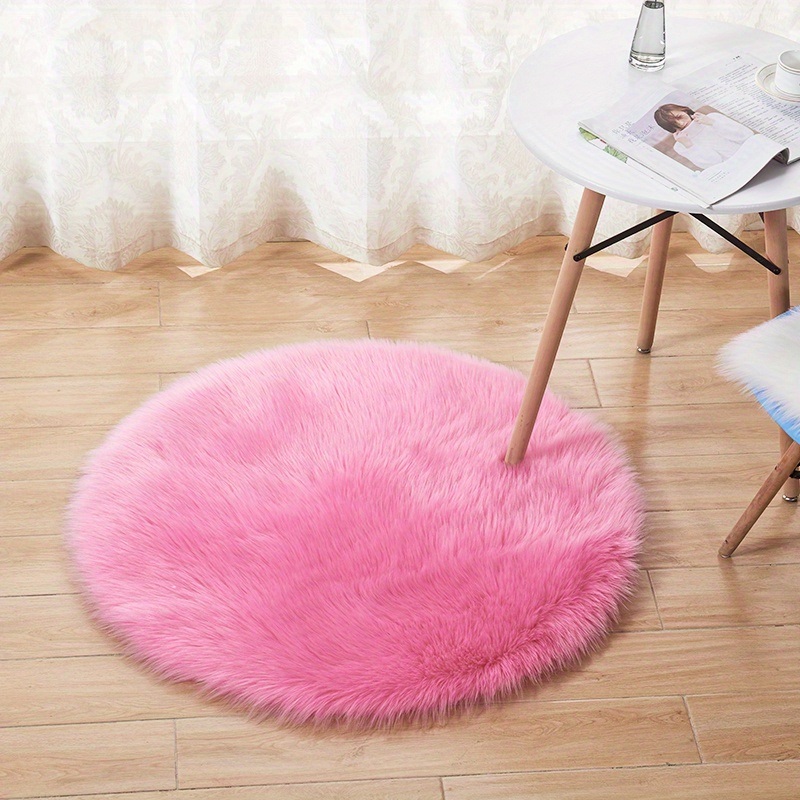 dropship 1pc Fluffy Imitation Wool Round Area Rug, Suede Fleece Bottom Long Imitation Wool Rug, Acrylic 80% Polyester 20%, 2.36inch Long Wool, Living Room Bedroom Rug, Entryway Rug, Plush Rug, Simple Carpet