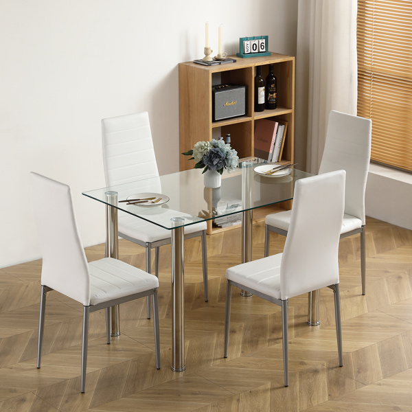 dropship 4-seat simple rectangular cylindrical leg table tempered glass stainless steel clear glass 110 * 70 * 75cm N201(Replace encoding13029115)