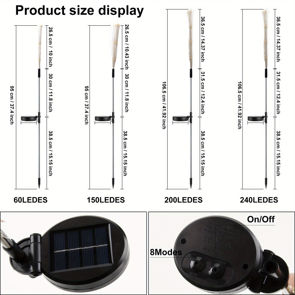 dropship 1 Pack Solar Firework Light Outdoor, IP65 Waterproof Solar Garden Flower Lights With 8 Lighting Modes, Decorative Fairy Lights With Stake, Halloween Decorations