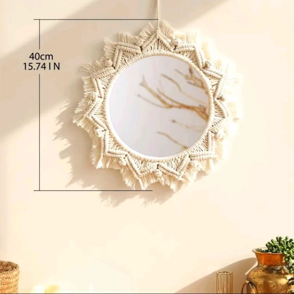 dropship 1pc, Boho Macrame Round Mirror - Woven Wall Hanging for Apartment, Home, Bedroom, Living Room Decor