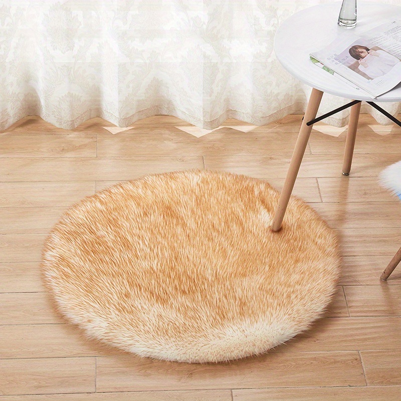 dropship 1pc Fluffy Imitation Wool Round Area Rug, Suede Fleece Bottom Long Imitation Wool Rug, Acrylic 80% Polyester 20%, 2.36inch Long Wool, Living Room Bedroom Rug, Entryway Rug, Plush Rug, Simple Carpet