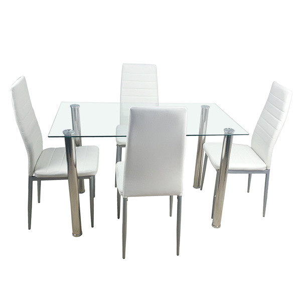 dropship 4-seat simple rectangular cylindrical leg table tempered glass stainless steel clear glass 110 * 70 * 75cm N201(Replace encoding13029115)