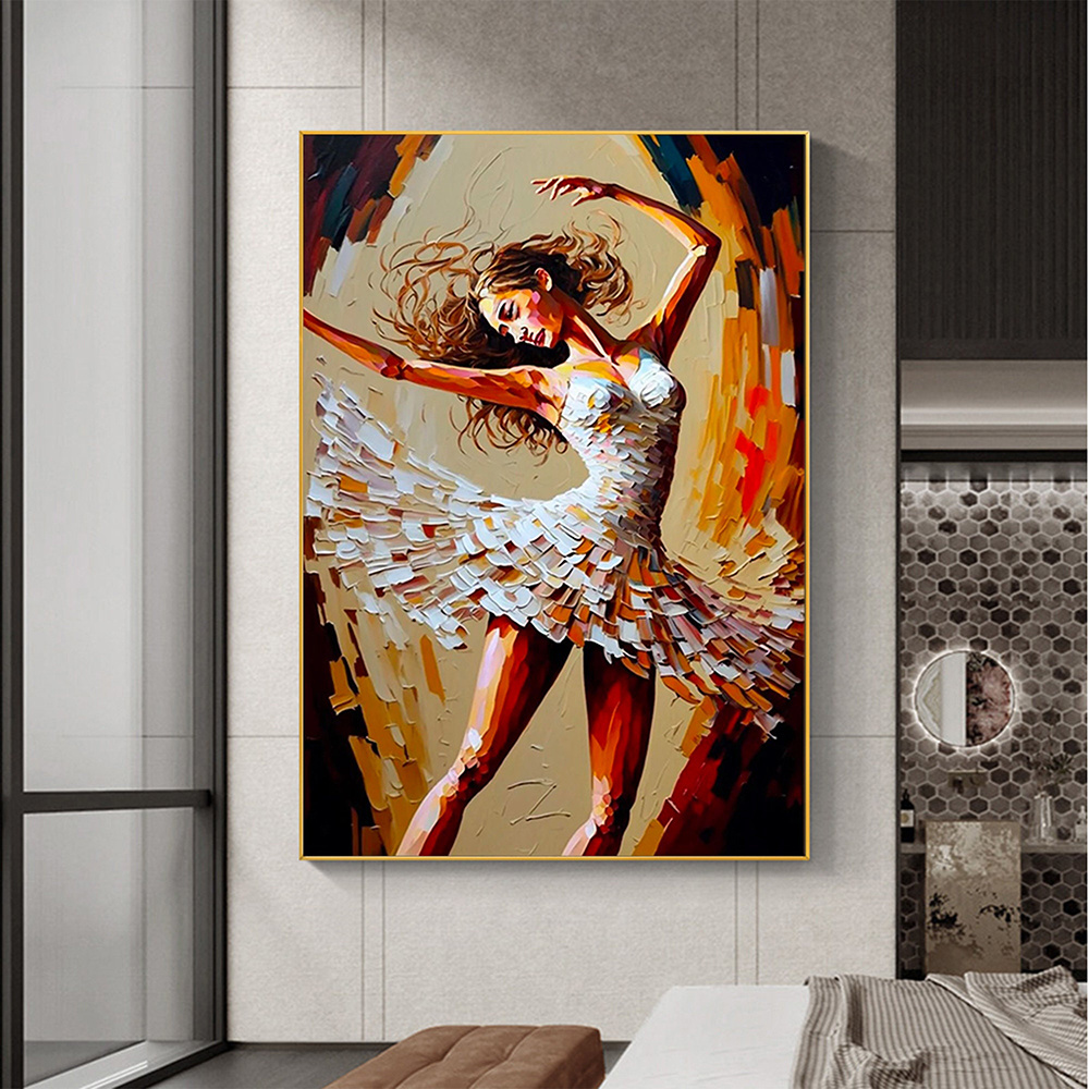 dropship Hand Painted Oil Painting Abstract Dancer Oil Painting On Canvas Large Wall Art Original White Ballet Painting Boho Wall Decor Custom Painting Living room Wall Decor