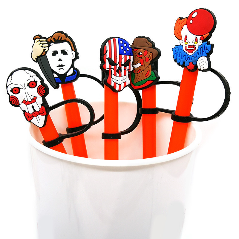 dropship 6pcs Reusable Silicone Straw Tip Caps - Scary Clown Design - Perfect for Halloween Decorations and Drinking