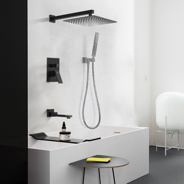 dropship Male NPT Folding Bathtub Shower Faucet, Rain Shower Head System with Bath Tub Faucet Set and Handheld for Bathroom, Matte Black 3 Function Tub Shower Rough-in Valve and Diverter