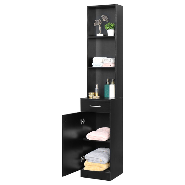 dropship FCH MDF With Triamine One Door One Drawer Three Compartments High Cabinet Bathroom Wall Cabinet Black
