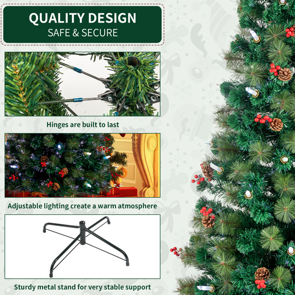 dropship 7.5ft Pre-Lit Fiber Optical Christmas Tree with Colorful Lights and 300 Branch Tips