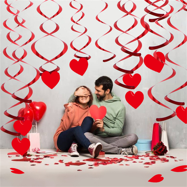 dropship 6pcs Heart Valentines Day Wedding Ceiling Hanging Decoration San Valentin Mariage Hanging Spiral Decor Diy Party Supplies