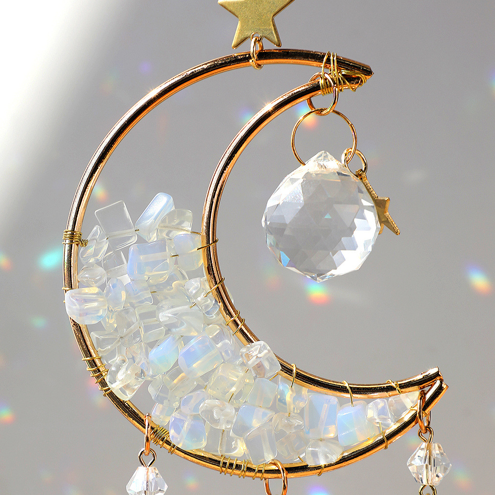 dropship 1pc Rainbow Maker Sun Catcher - Indoor/Outdoor Window Prism Moon Mini Dream Catcher with Crystals and Healing Stones - Garden Tree Decorations
