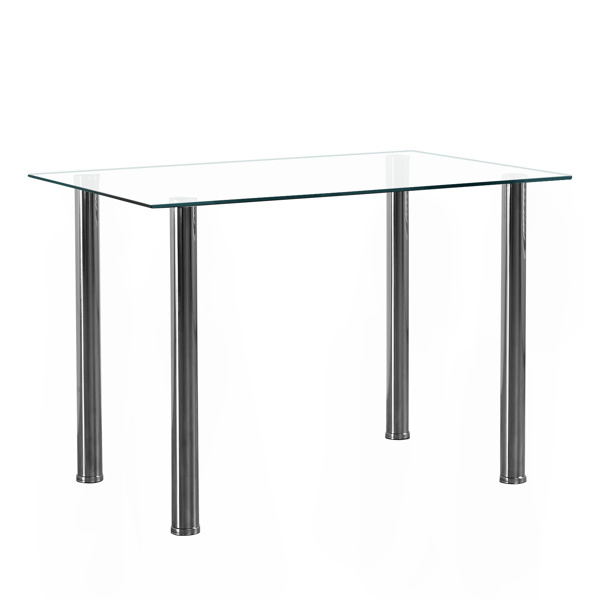 dropship 4-seat simple rectangular cylindrical leg table tempered glass stainless steel clear glass 110 * 70 * 75cm N201(Replace encoding13029115)