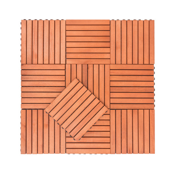 dropship 8-Slat Reddish Brown Wood Interlocking Deck Tile (Set of 10 Tiles)- AS