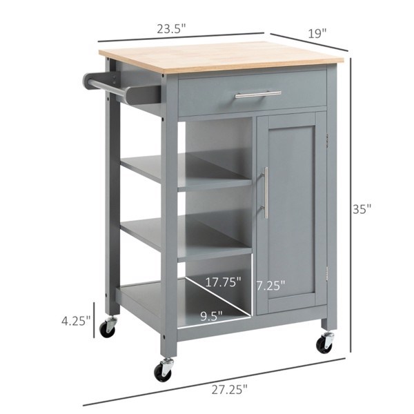 dropship Compact Kitchen Island Cart on Wheels, Rolling Utility Trolley Cart Grey-AS