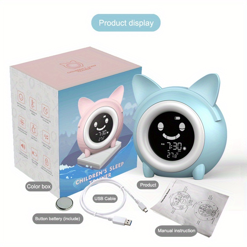 dropship 1pc Sleep Training Clock with Night Light, Sound Machine, Nap Timer, Snooze, Indoor Temperature, and Digital Wake Up Clock for Toddlers - Perfect for Boys and Girls Bedroom - Pink/Blue
