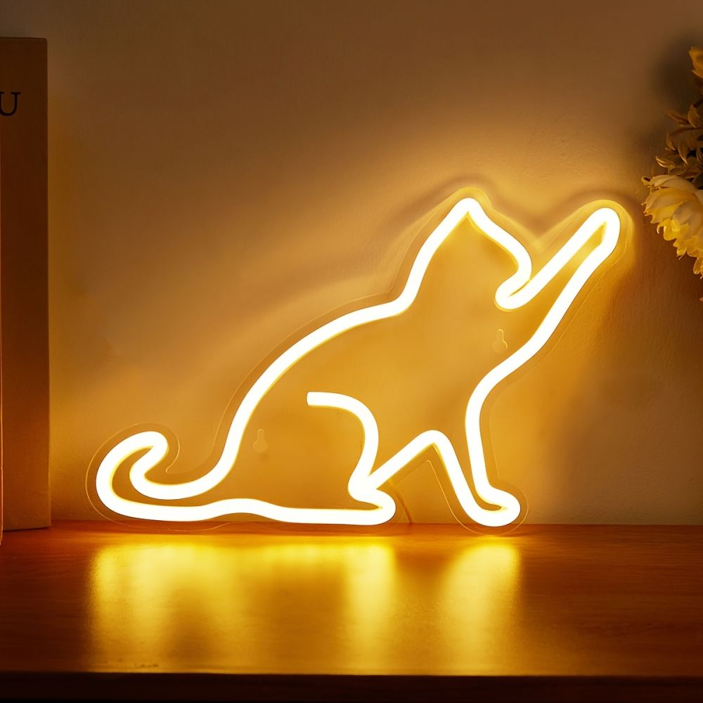 dropship 1pc LED Neon Sign Cat-shaped Night Lights, 5V USB Power Supply Neon Lamp With 2 Hooks For Home Bedroom Dorm Party