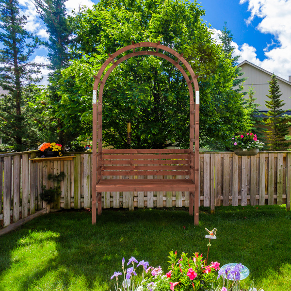 dropship 6.8FT Wooden Arch with Bench for 2 People, Garden Arbor Trellis for Climbing Plant, Outdoor Garden Lawn Backyard Patio Decor, Dark Brown