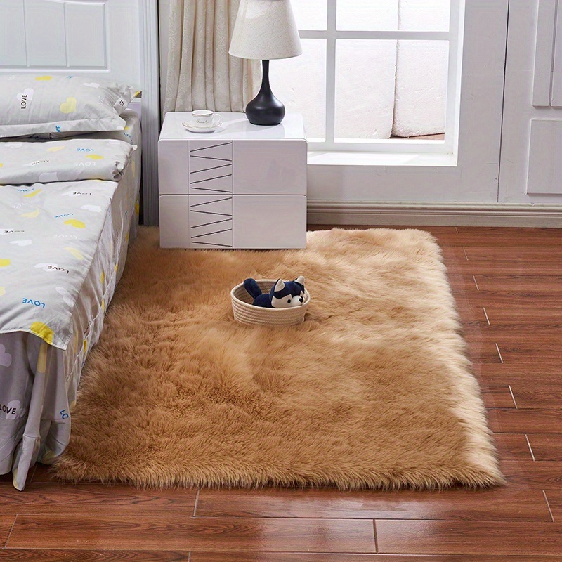 dropship 1pc Fluffy Imitation Wool Area Rug, Suede Fleece Bottom Long Imitation Wool Rug, Acrylic 80% Polyester 20%, 2.36inch Long Wool, Living Room Bedroom Rug, Entryway Rug, Plush Rug, Simple Carpet