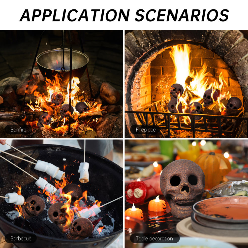 dropship 1/4/8/12pcs, Halloween Fire Pit Skull Ceramic Props, Reusable Fireproof Skull Fire Pit, Halloween Decor For Party, BBQ, Fire Pit ,Fireplace, Gas, Halloween Horror