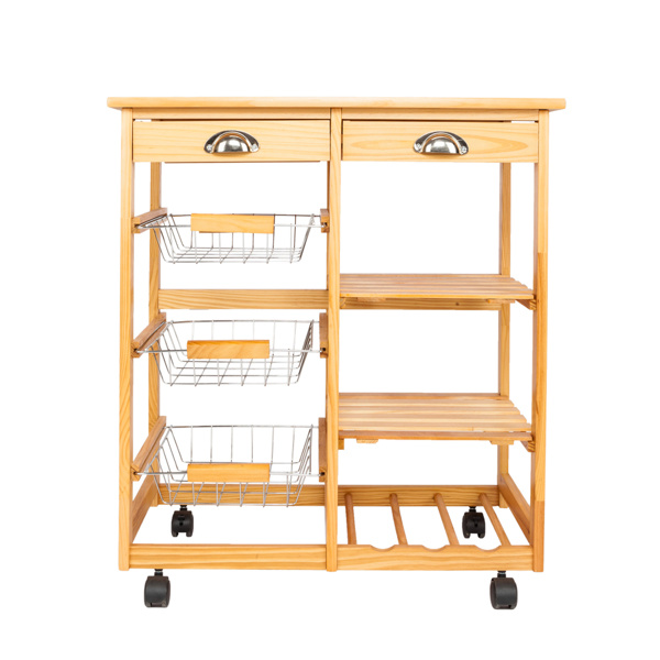 dropship Kitchen & Dining Room Cart 2-Drawer Removable Storage Rack with Rolling Wheels Wood Color