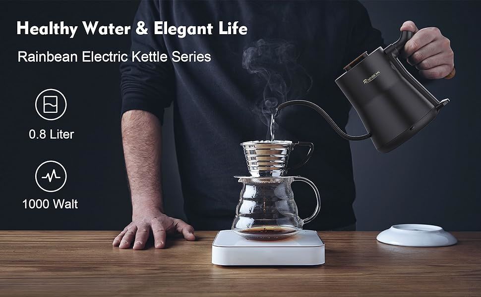 dropship Gooseneck Electric Kettle, Pour Over Coffee Kettle & Tea Kettle, 100% Stainless Steel Inner With Leak Proof Design, 1000w Rapid Heating, Auto Shutoff Anti-dry Protection, 0.8L, Matte Black
