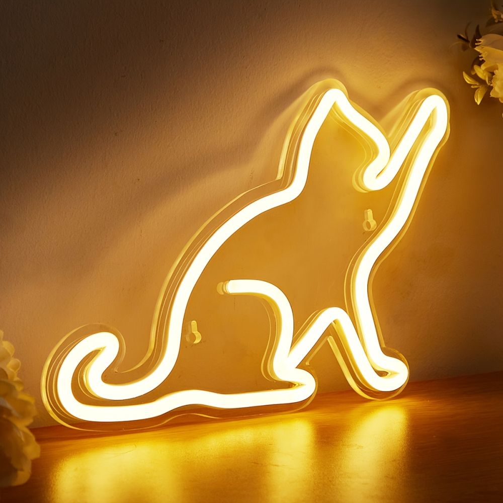 dropship 1pc LED Neon Sign Cat-shaped Night Lights, 5V USB Power Supply Neon Lamp With 2 Hooks For Home Bedroom Dorm Party