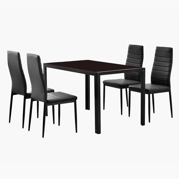 dropship Simple Assembled Tempered Glass & Iron Dinner Table Black