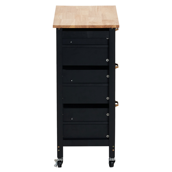 dropship 76*37*84cm Three Drawers Three Layers Bronze Color Handle Rubber Wood Log Color Table Top Black Spray Paint Dining Car