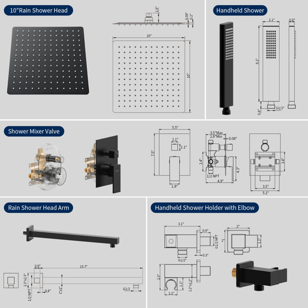 dropship Male NPT Matte Black Shower System, Shower Faucet Set for Bathroom Shower Fixtures with 10 Inch Rain Shower Head and Handheld (Pressure Balance Shower Trim Valve Kit Included)