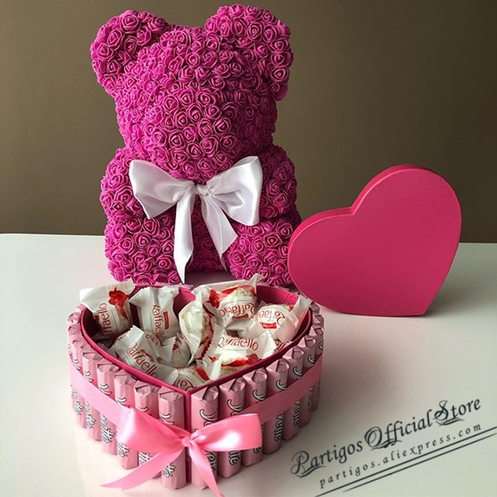 dropship DIY Valentines Day Gifts Red Rose Bear Artificial foam Roses Flower Wedding Engagement Decoration little Bear Mold bear Teddy