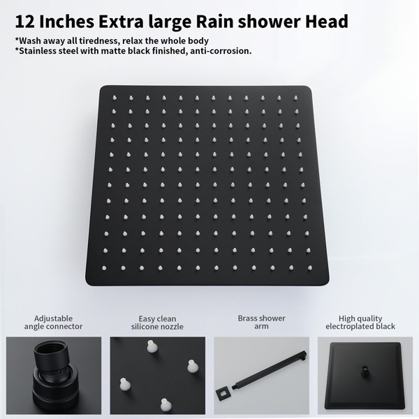 dropship Male NPT Bathtub Shower Faucet Set, Waterfall Tub Faucet with 12-Inch Matte Black Rain Shower Head System