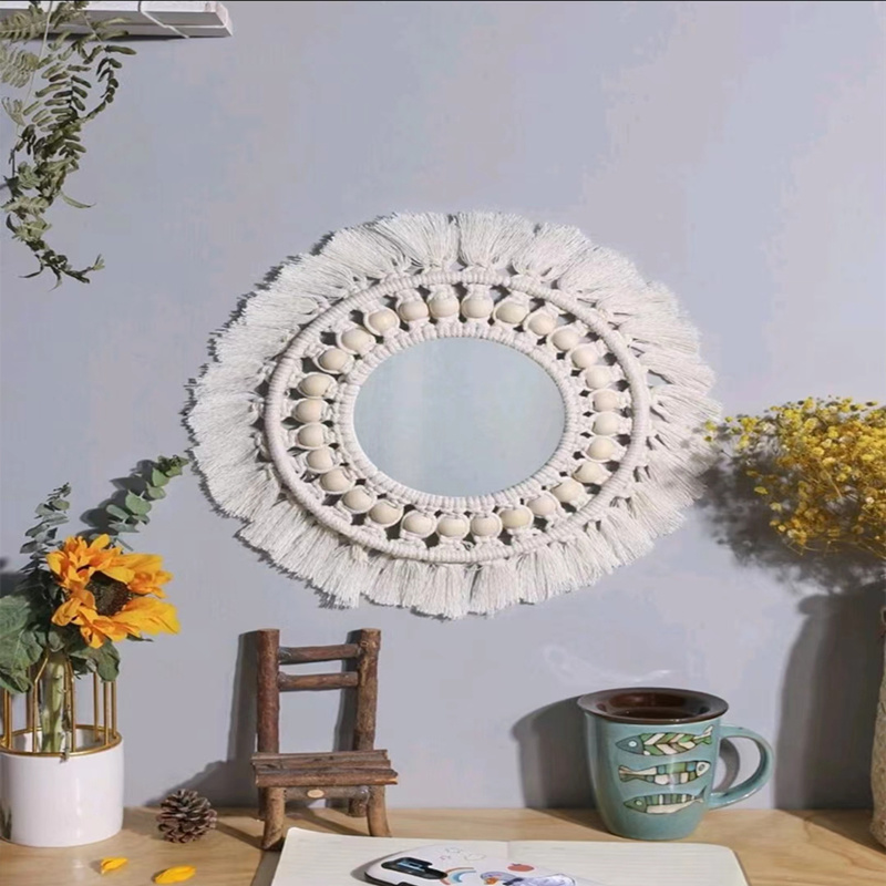 dropship 1pc, Boho Macrame Round Mirror - Decorative Wall Hanging for Apartment, Home, Bedroom, and Living Room