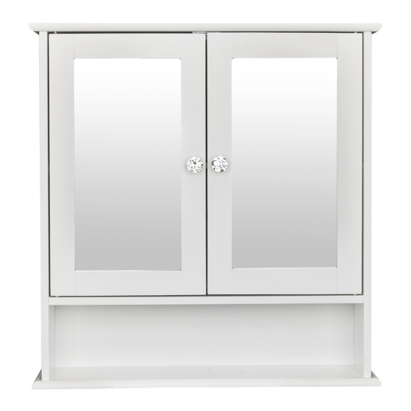 dropship Double Door Mirror Indoor Bathroom Wall Mounted Cabinet Shelf White