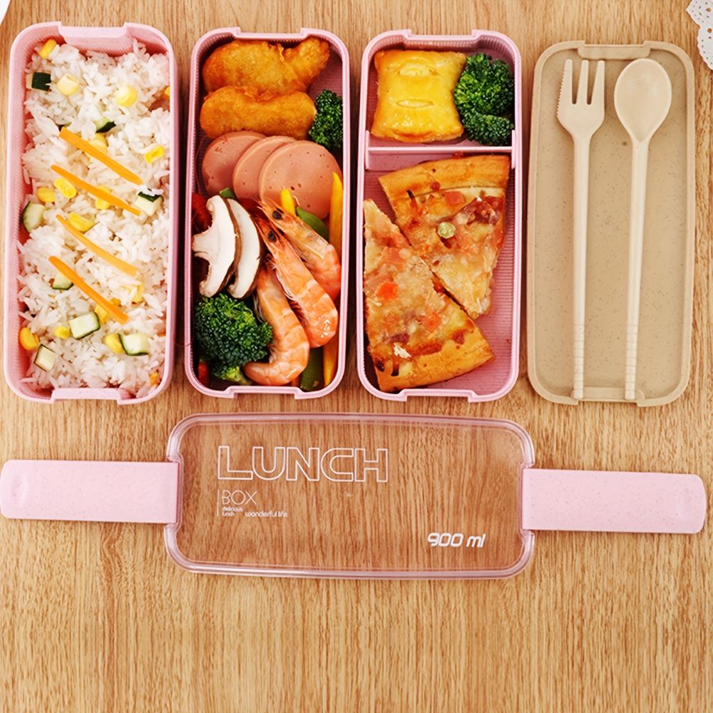 dropship 1 set 3-in-1 Bento Box Set - Microwave and Dishwasher Safe Lunch Box with Dividers and Utensils - Perfect for School, Travel, and Snacks