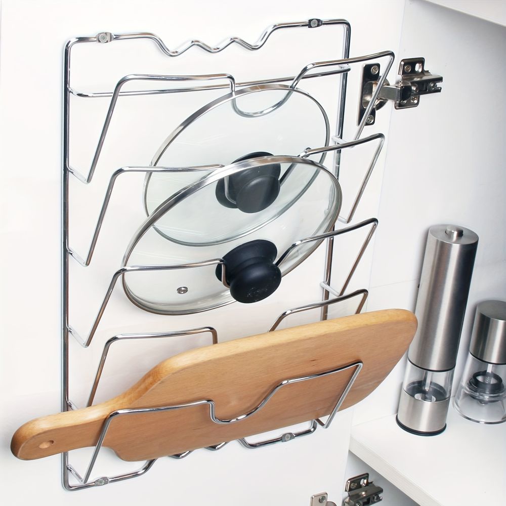 dropship 1pc Hanging Pot Lid Holders, Multifunctional Pot And Lid Rack Wall-mounted Storage Rack, Cutting Board Storage Rack, Kitchen Accessories