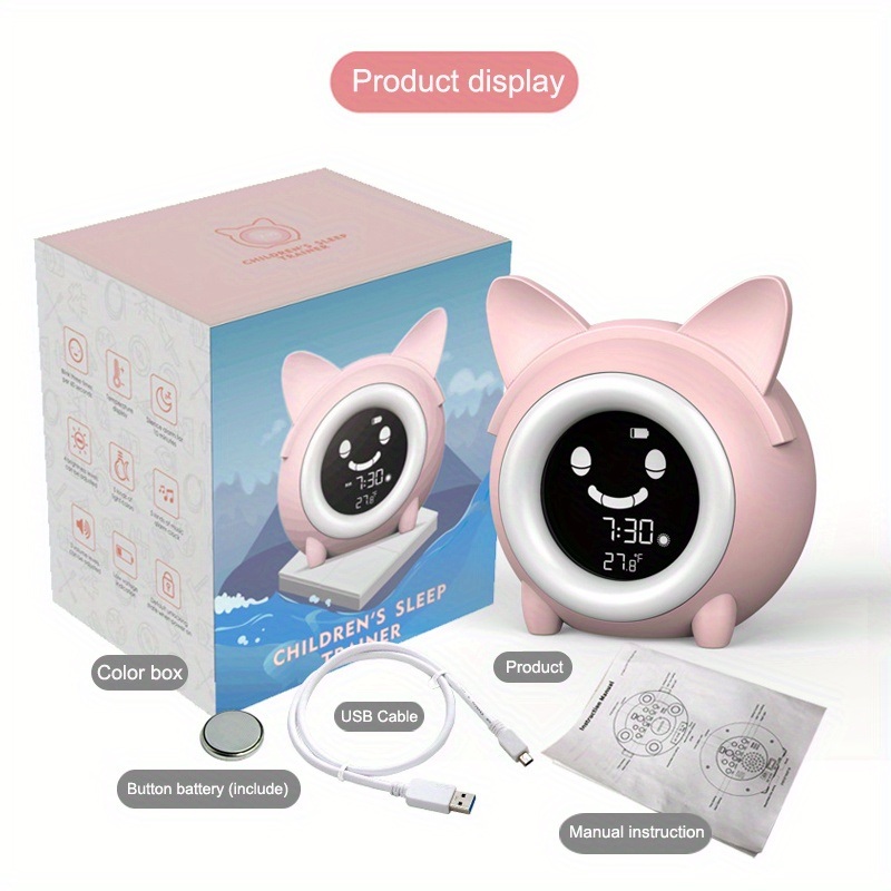 dropship 1pc Sleep Training Clock with Night Light, Sound Machine, Nap Timer, Snooze, Indoor Temperature, and Digital Wake Up Clock for Toddlers - Perfect for Boys and Girls Bedroom - Pink/Blue