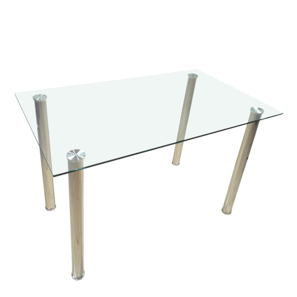 dropship 4-seat simple rectangular cylindrical leg table tempered glass stainless steel clear glass 110 * 70 * 75cm N201(Replace encoding13029115)