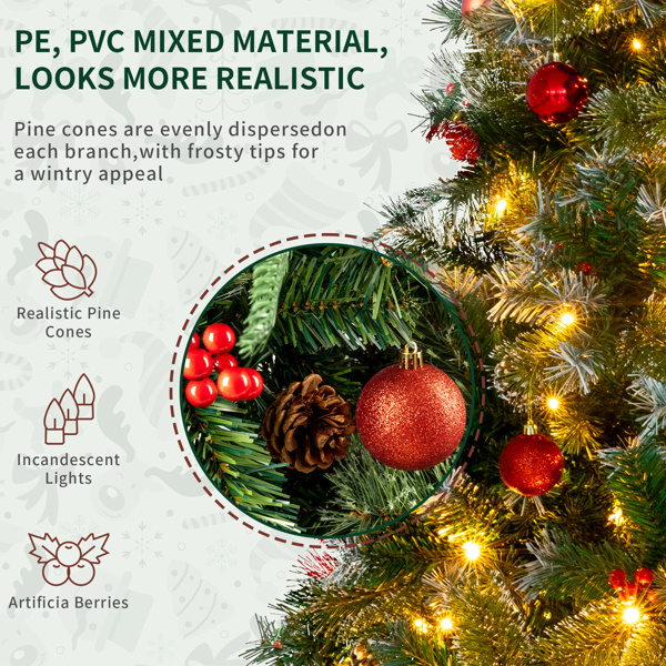 dropship 6.5ft Pre-Lit Artificial Flocked Christmas Tree with 350 LED Lights&1200 Branch Tips,Pine Cones& Berries