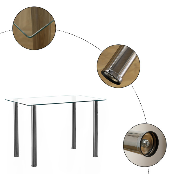 dropship 4-seat simple rectangular cylindrical leg table tempered glass stainless steel clear glass 110 * 70 * 75cm N201(Replace encoding13029115)