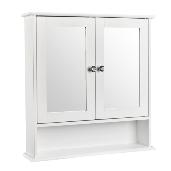 dropship Double Door Mirror Indoor Bathroom Wall Mounted Cabinet Shelf White
