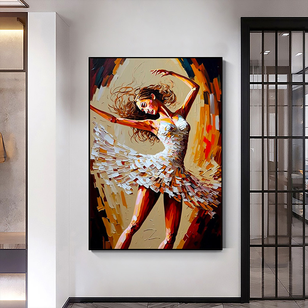 dropship Hand Painted Oil Painting Abstract Dancer Oil Painting On Canvas Large Wall Art Original White Ballet Painting Boho Wall Decor Custom Painting Living room Wall Decor
