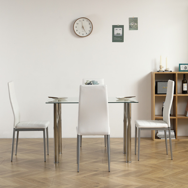 dropship 4-seat simple rectangular cylindrical leg table tempered glass stainless steel clear glass 110 * 70 * 75cm N201(Replace encoding13029115)