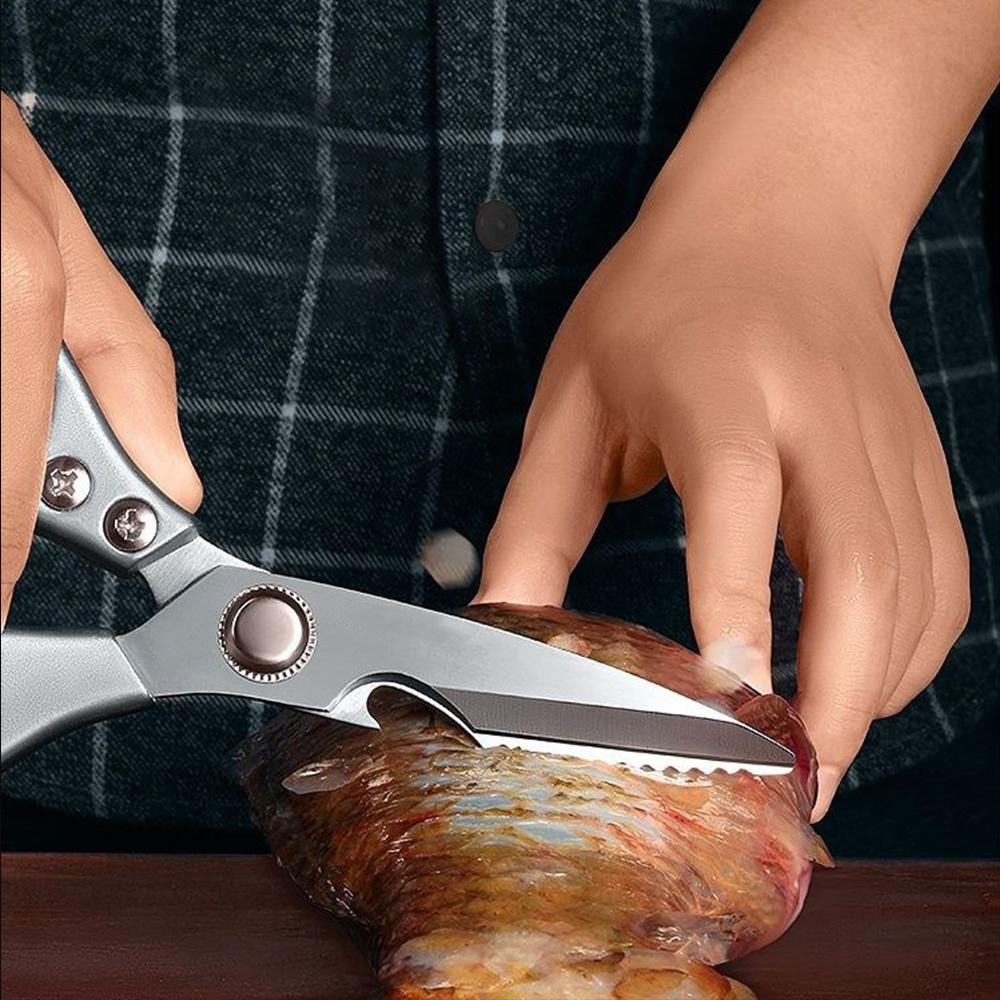 dropship 1pc Professional 8.5-inch Stainless Steel Kitchen Scissors with Aluminum Alloy Handle - Perfect for Cutting Chicken Bones and More