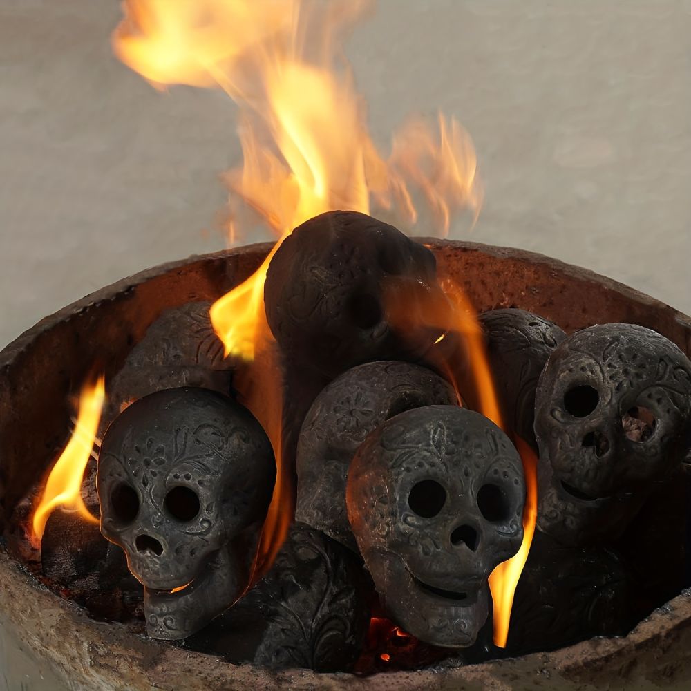 dropship 1/4/8/12pcs, Halloween Fire Pit Skull Ceramic Props,Reusable Fireproof Skull Fire Pit, Halloween Decor For Fire Pit ,Fireplace, Gas, Halloween Horror Skull Decorations, Halloween Supplies