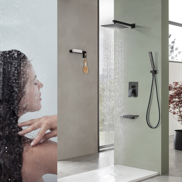 dropship Male NPT Waterfall Tub and Shower Faucet Set, Suntisbo 10-Inch Matte Black Rain Shower System